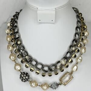 Chico's 30th Anniversary Triple Strand Pearl Rhinestone Necklace Gunmetal ✨